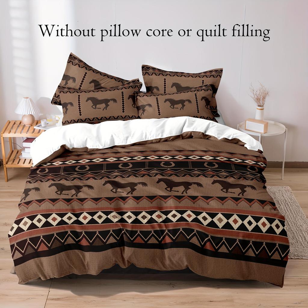 Western Country Wind Horse Printing Three-piece Quilt Cover Sheet Bedding Home Textiles