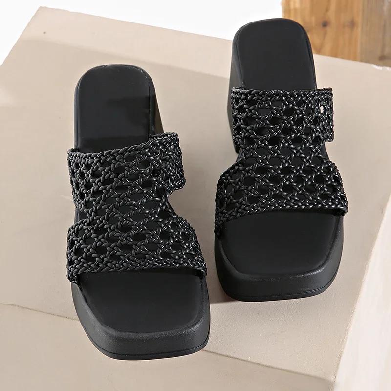 

Rimocy Chunky Platform Plus Size Women s Sandals Summer New Braided High Heel Sandles Solid Beach Thick Sole Shoes Women 42 чёрный