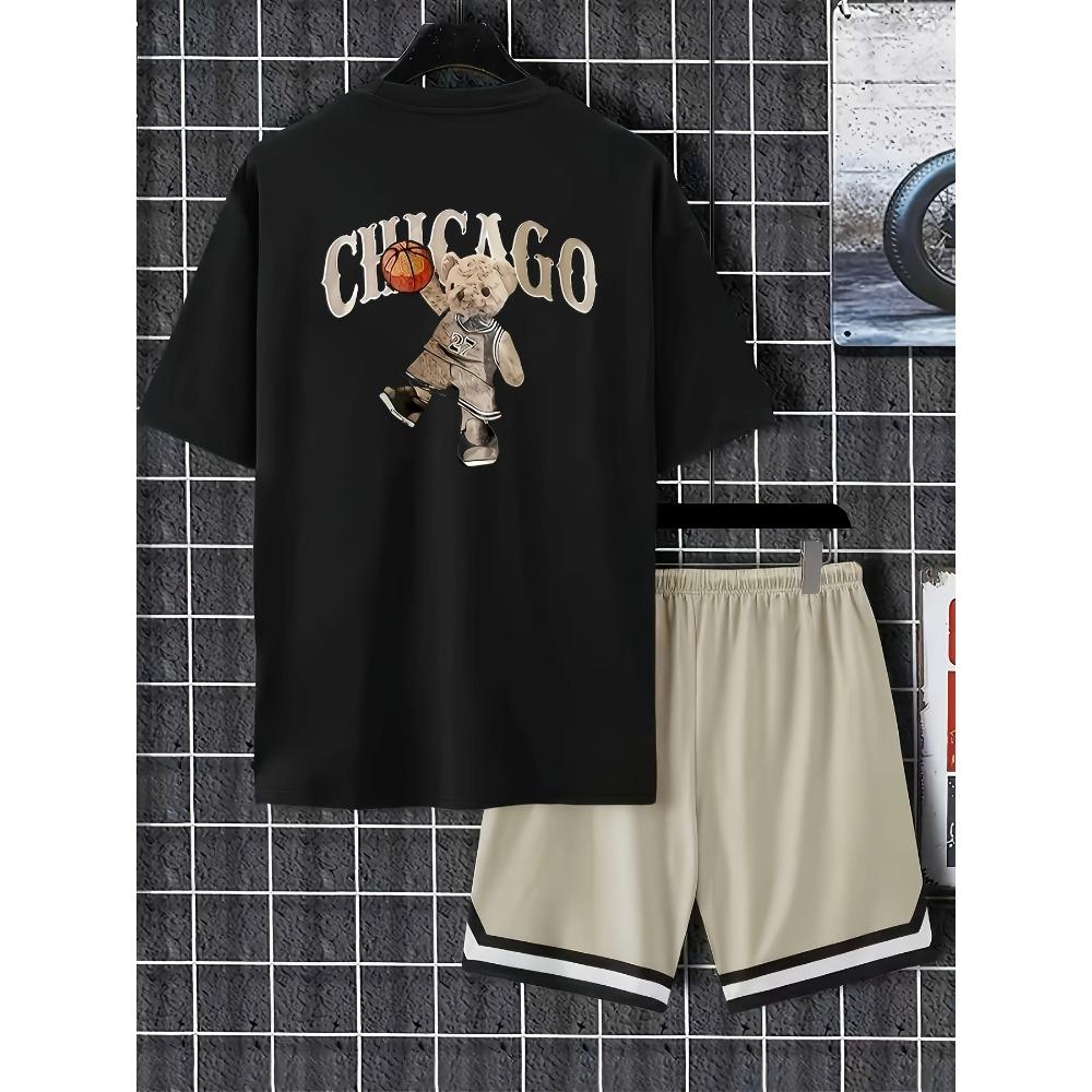 Summer Men's 3D Digital Printing O-Neck Fashion Casual Short Sleeve Set - 2-piece Short Sleeve and Shorts Set