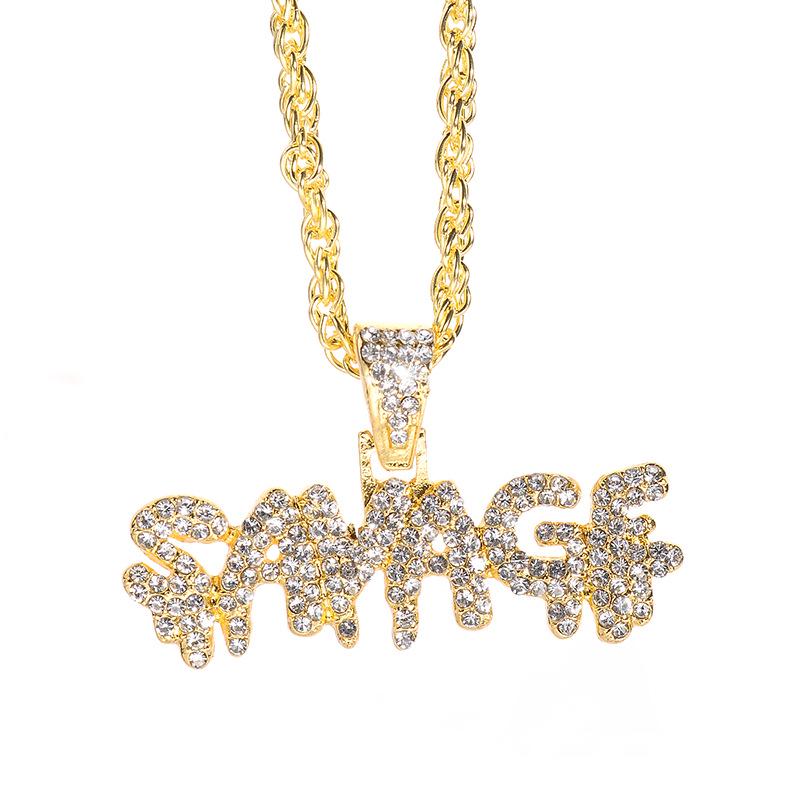 European & American Fashion Rhinestone  SAVAGE  Letter Necklace Clavicle Chain
