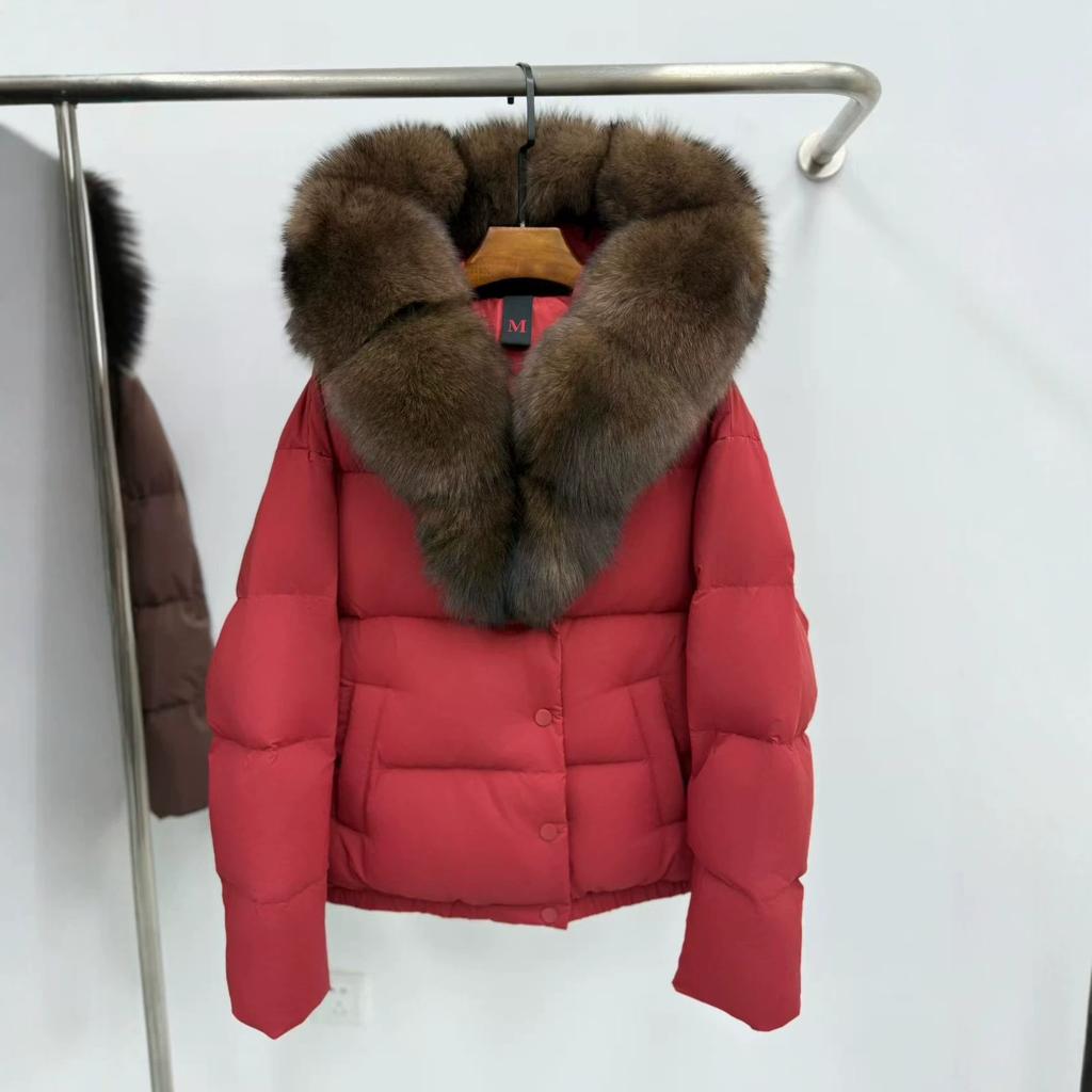 Pinghu Women's Winter Natural Removable Real Fox Hair Hooded Goose Down Jacket Thickened Warm Loose Jacket