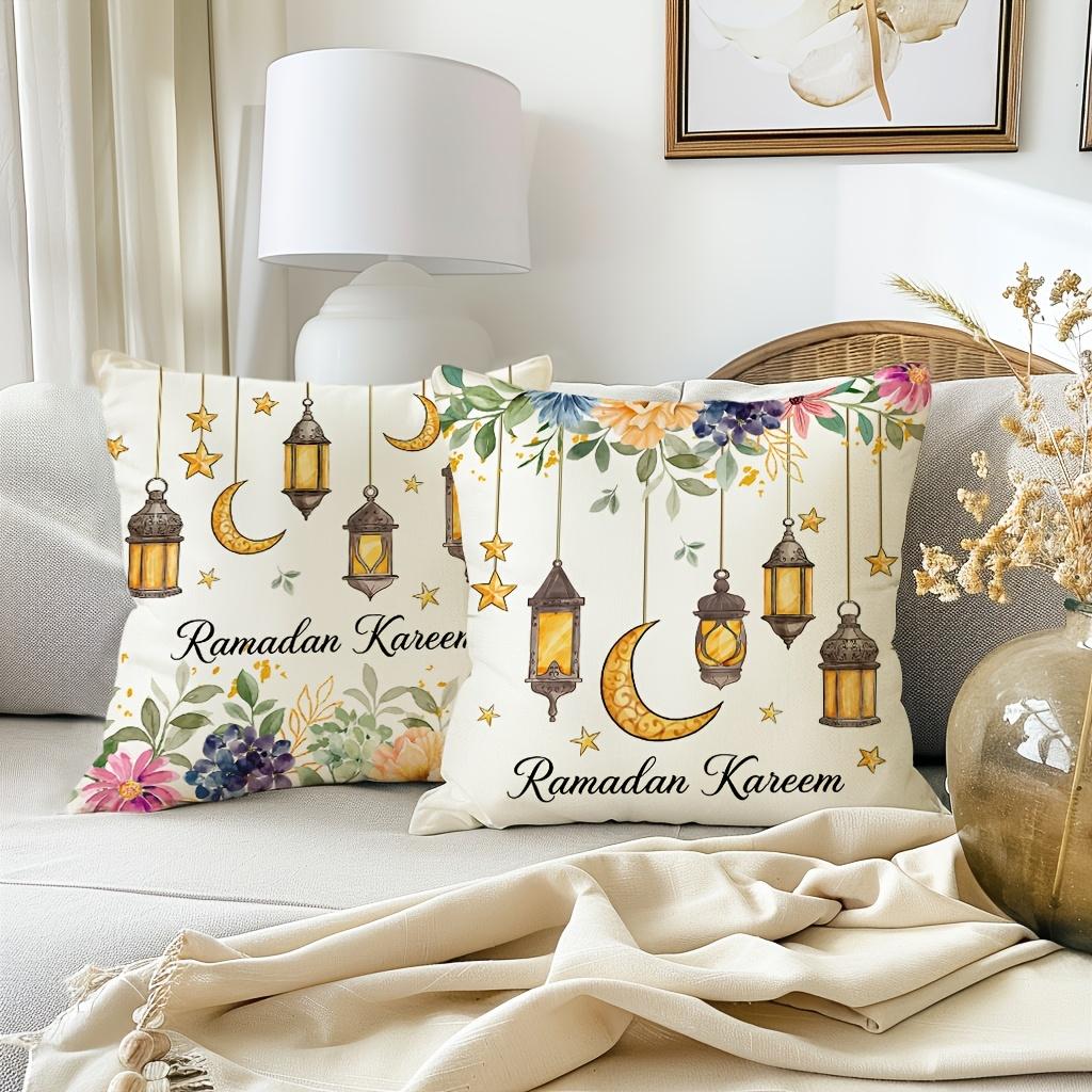 Home Decor Ramadan Kareem Lantern & Flower Pillow Covers Pattern Cushion Cover Suitable for Sofa Bedroom Car Pillow Cover