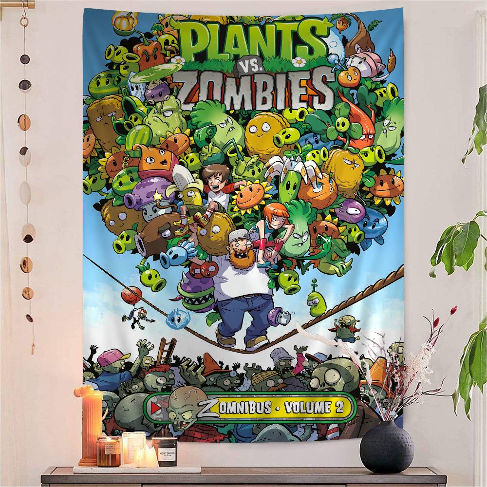 

Classic Game Plants Vs Zombies Colorful Tapestry Wall Hanging Bohemian Mandala Wall Art Decor 74x94cm(29x37in)