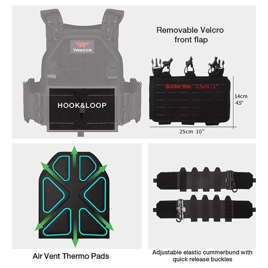 YAKEDA Tactical Outdoor Vest Quick Release Airsoft Vest for Men Adjustable Breathable Combat Training Vest with Hook and Loop