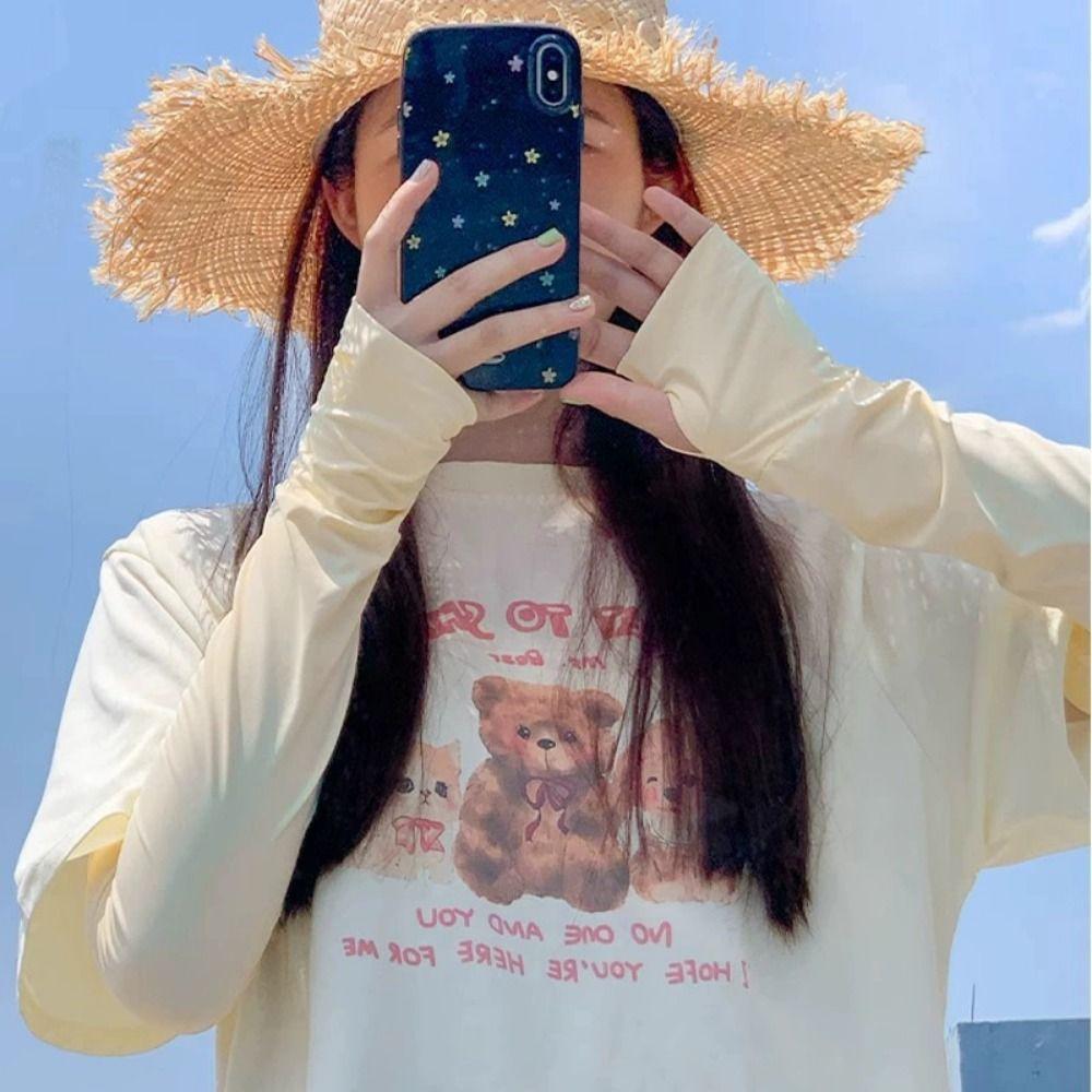 Cartoon Animals Long Ice Silk Sleeves Thin Cycling Gloves Cute Sunscreen Arm Covers Outdoor