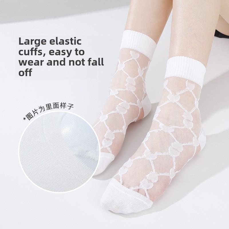 5 Pairs Spring and Summer Socks Women's Mid-tube Socks Love Card Boneless Crystal Stockings