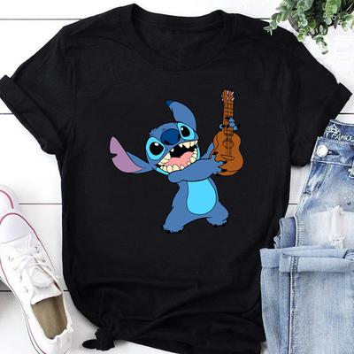 2025 Unisex T-Shirt Cogue Lilo und Stitch Druck Unisex Kurzarm-T-Shirt Kurzärmelig Modisch Lässig Große Größe