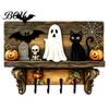 Functional Wooden Key Storage Halloween Holder, Lady Ghost Holder with 4 Hooks, Wall Home Decor Mounted Spooky Rack Organizer for Entryway Hallway