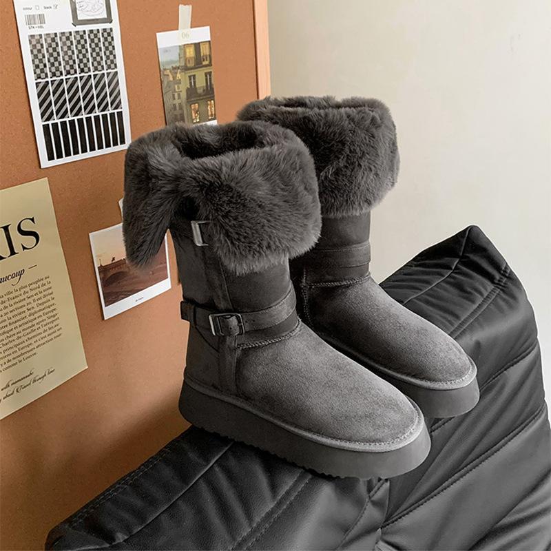 Zwei tragen Schneestiefel Damen 2025 neu Winter Fell integriert dicksohlige gefütterte verdickte Stiefel warm Schnee Baumwolle