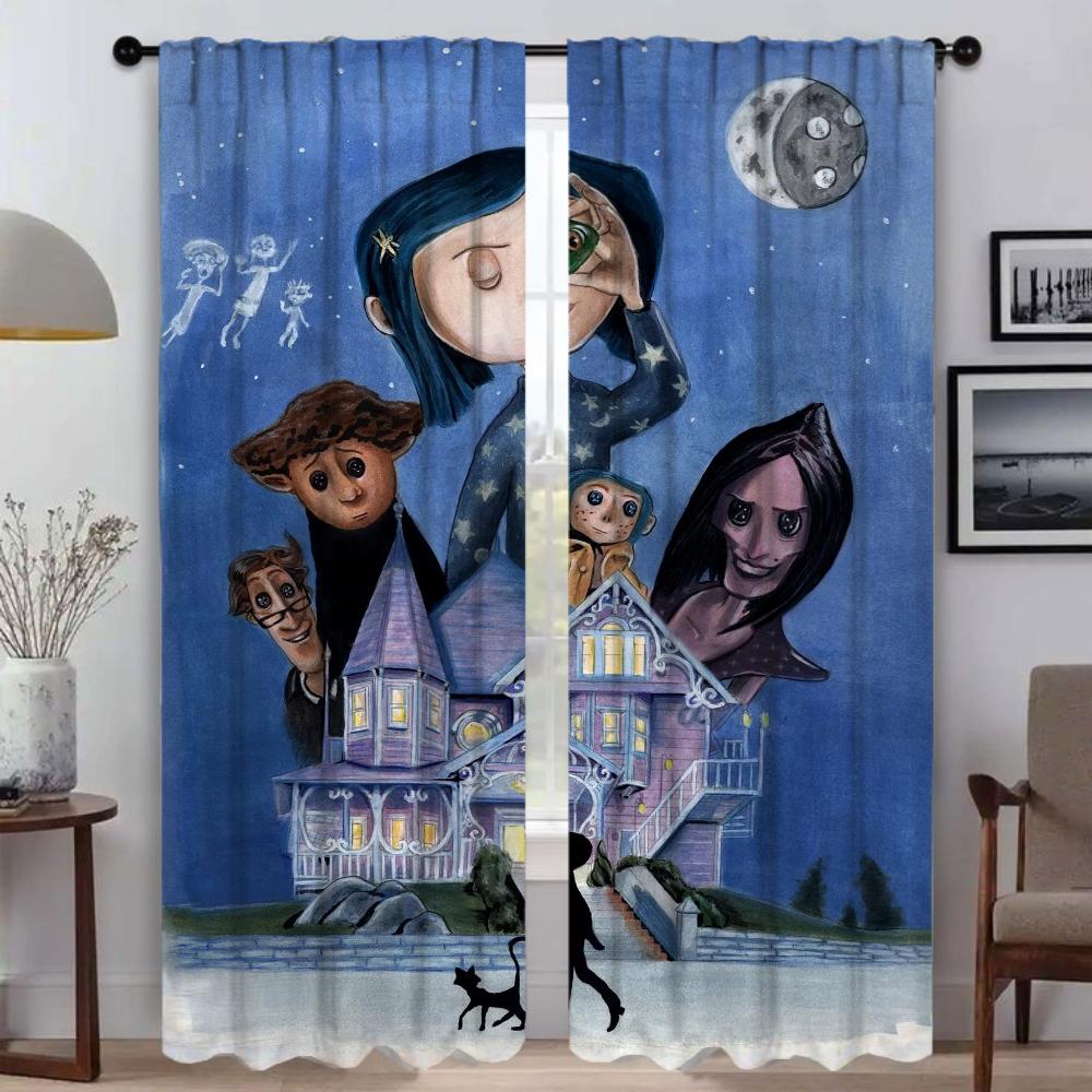 Coralines Anti-mosquito Curtains for Camera Halloween Decoration Window Curtain for Room 2 Panel Home Interior Curtains Shades