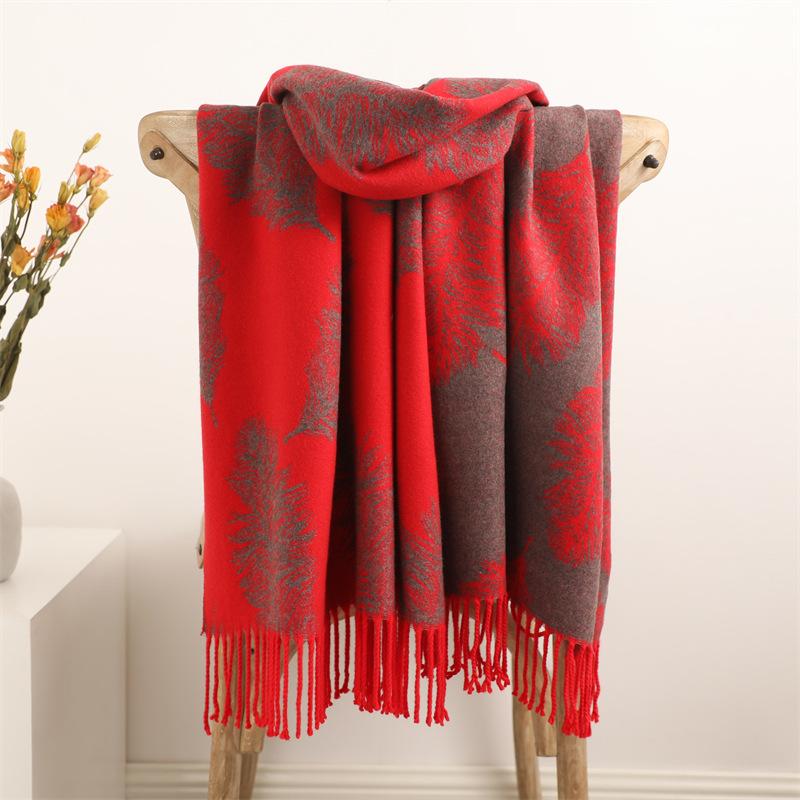 Women's Fall and Winter Faux Cashmere Scarf Thickened Warm Double-sided Two-color Tassel Shawl