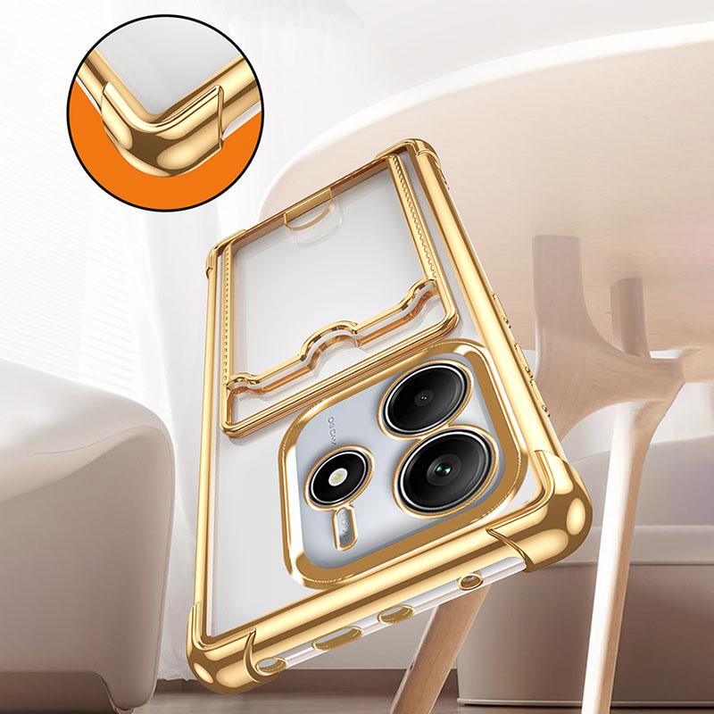 Solid Color Plating Border Wallet Card Slot Soft TPU Phone Case For Xiaomi 14T 11T 13T Pro Redmi Note 13 11 12 14 Pro Back Cover