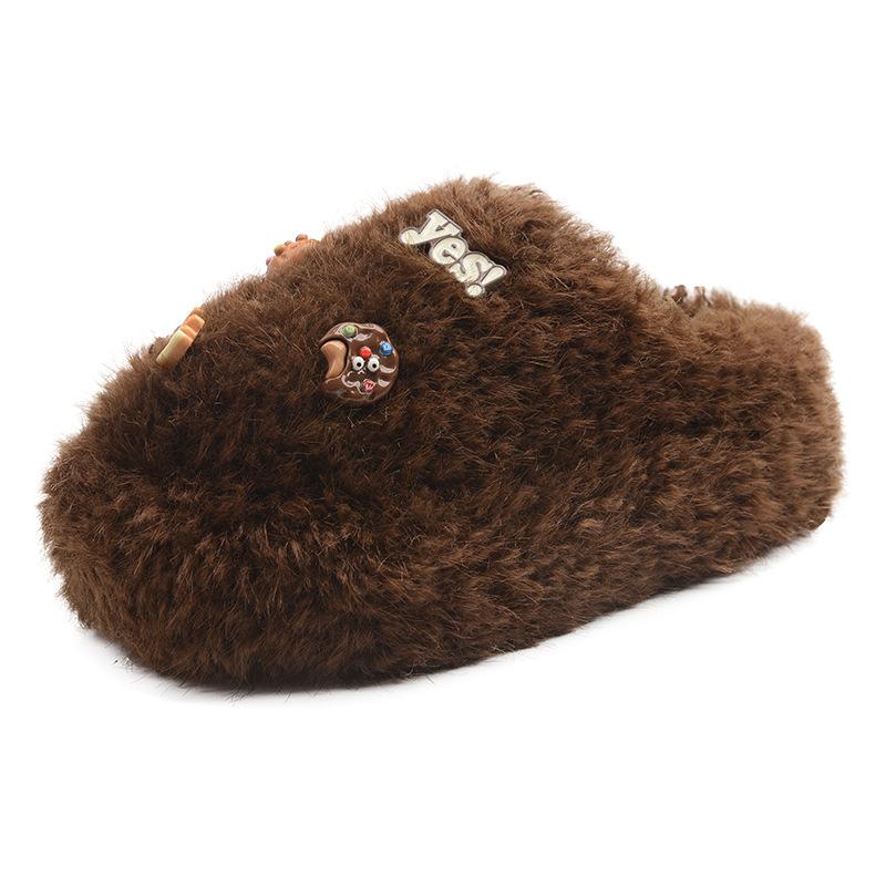 Popular fashion bow Mao Mao shoes outer wear 2025 autumn and winter new one-pedal Doudou shoes velvet cotton slippers