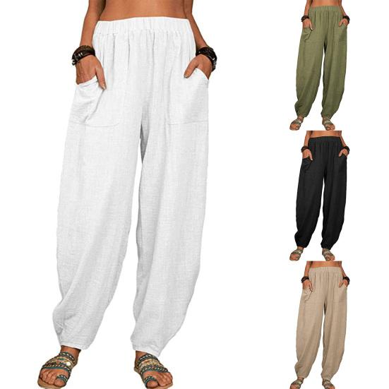 Pants Pockets Solid Color Harem Summer Temperament Loosefitting Pants For Beach