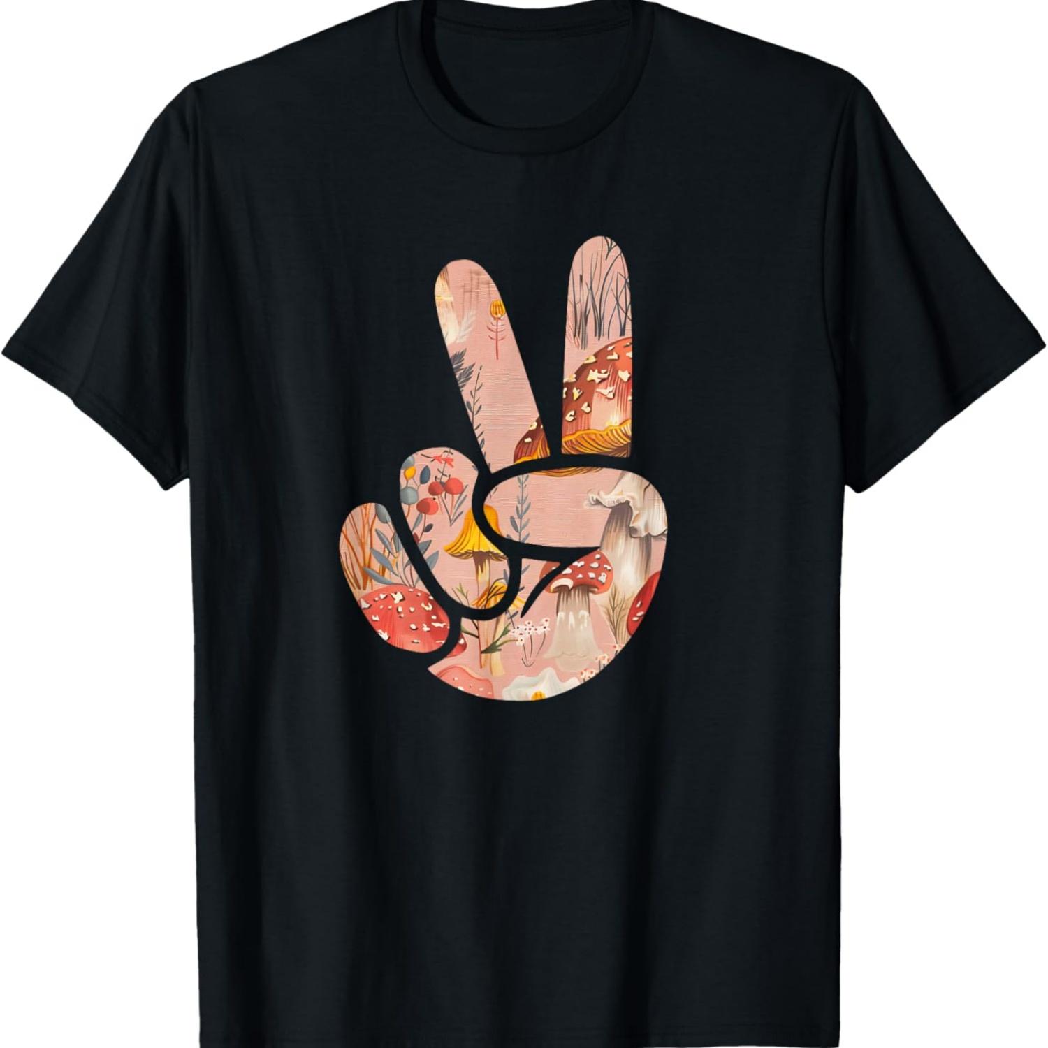 

Natural Silhouette Forest Meadow Cottagecore Peace Sign Hand T-Shirt(71) S чёрный