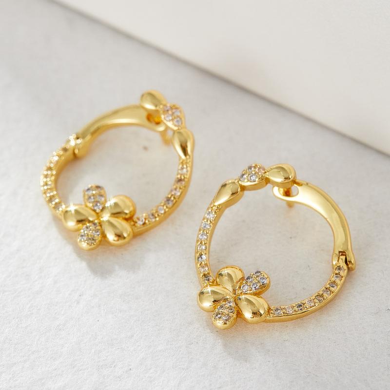 Fashionable High-end European and American Flower Circle Earrings for Women Fresh Creative Versatile Holiday Party Zircon Gift