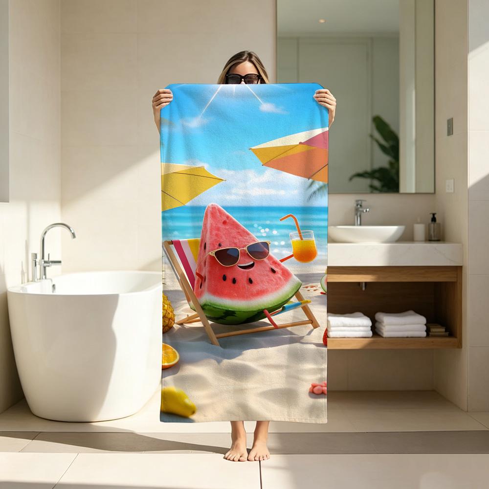 Cute Watermelon Surfboard Illustration Towel ultra-fine fiber quick drying absorbent bath towel, outdoor swimming sports towel