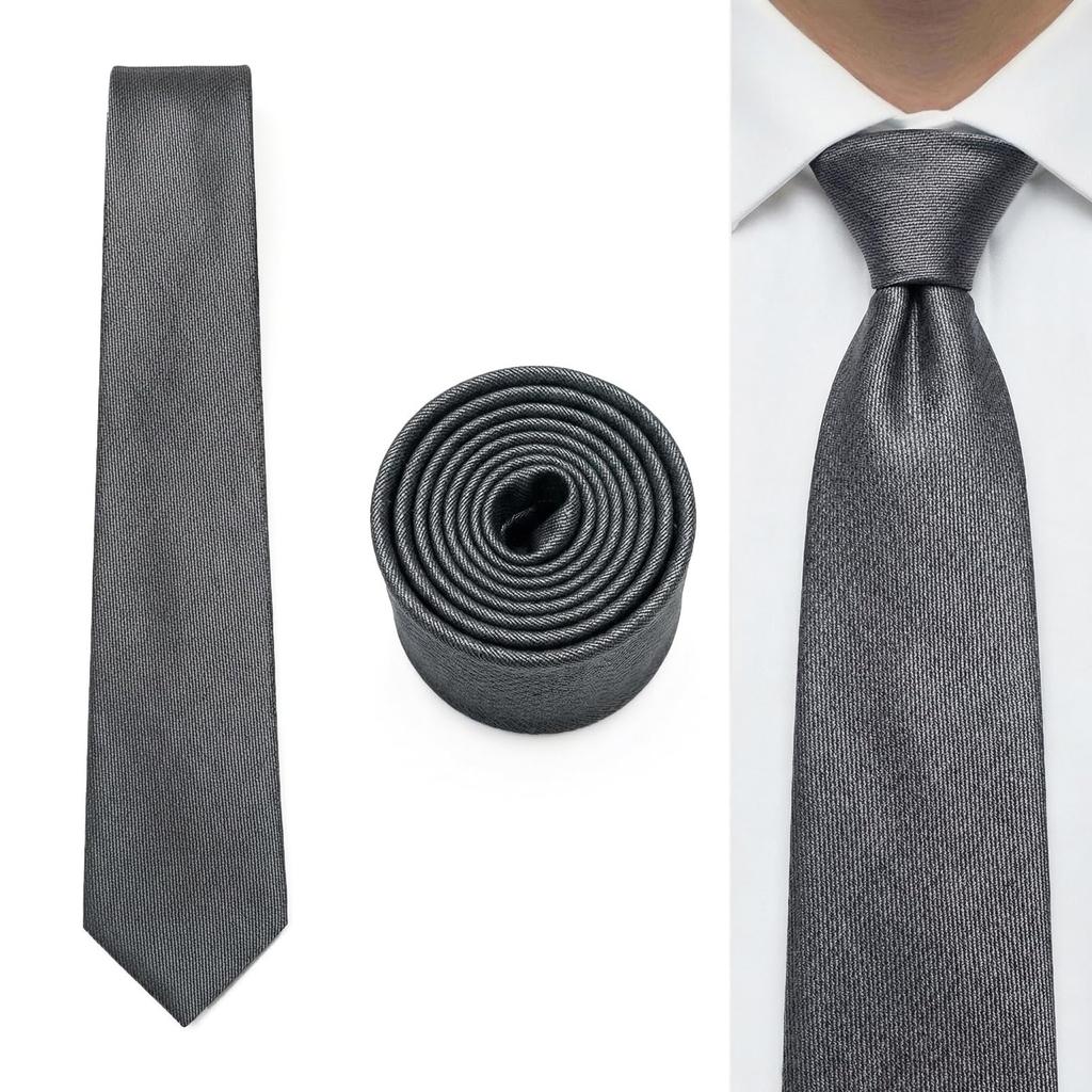 SHLAX&WING Plain Gray Men's Tie and Pocket Square Silk Business Set 147cm