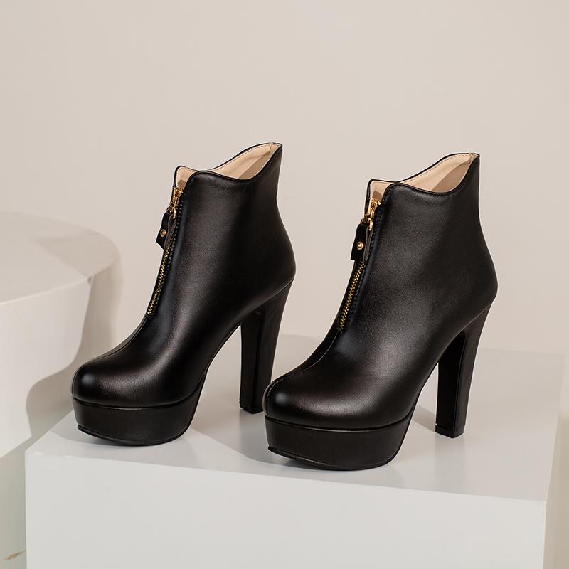 Cizme scurte de damă cu toc înalt toamnă și iarnă în stil european și american platformă impermeabilă toc gros culoare uni cizme romane mari scurte