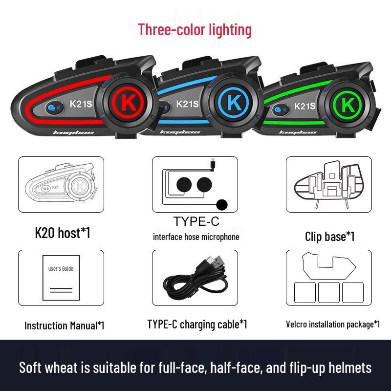 Bluetooth Motorcycle Helmet Intercom with Lights - Dual-User Capability