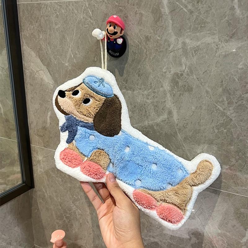 Thickened Super Absorbent Quick-dry Cute Cartoon Coral Fleece Small Square Hand Towel Dual-Use Kitchen Bathroom Home