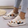 New platform leopard print lace-up casual sports shoes women's large size low-top single shoes running shoes