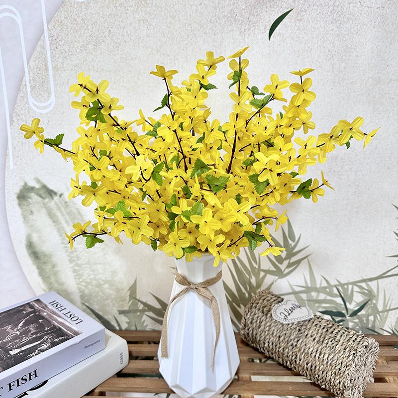 10pcs Simulated Silk 7 Forks Winter Jasmine Branch Wedding Decor Artificial Yellow Winters Jasmines Hotel Auditorium Decoration
