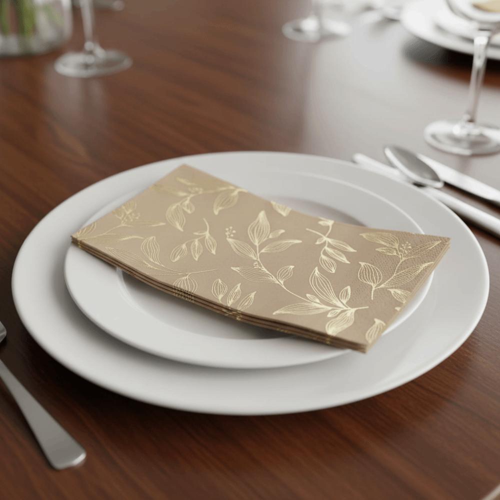 40Pcs Coffee Leaf Gold-embossed Disposable Napkin Hot Foil Stamped Party Napkin  Wedding