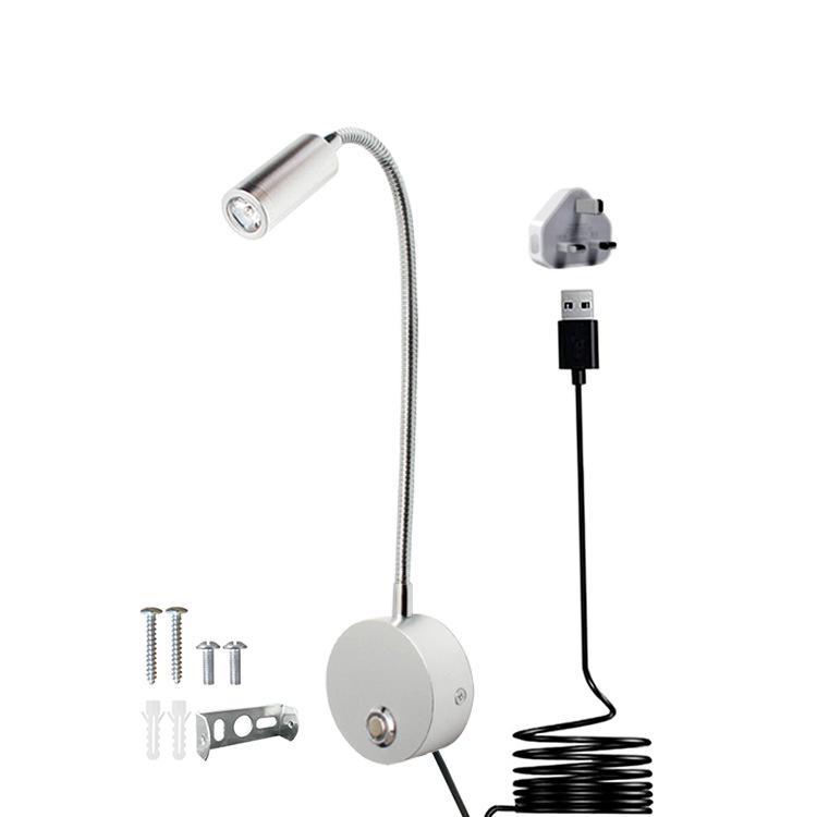 3W LED Gooseneck Wall Light with Touch Dimming for Bedside and Hotel Reading