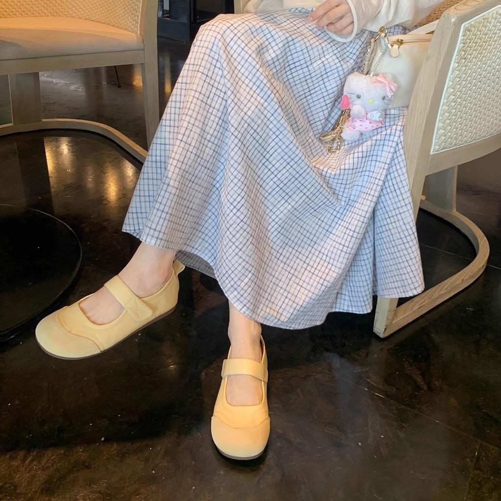 Sheepskin version~ soft cute round head versatile lazy Velcro word with Mary Jane shoes women's spring and summer