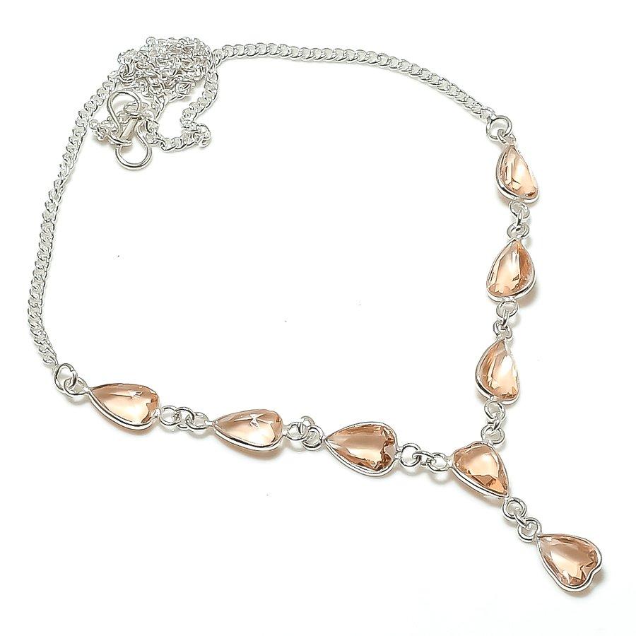 Натуральный морганит драгоценный камень 925 стерлинговое серебро ювелирное ожерелье 18  ASN-5914