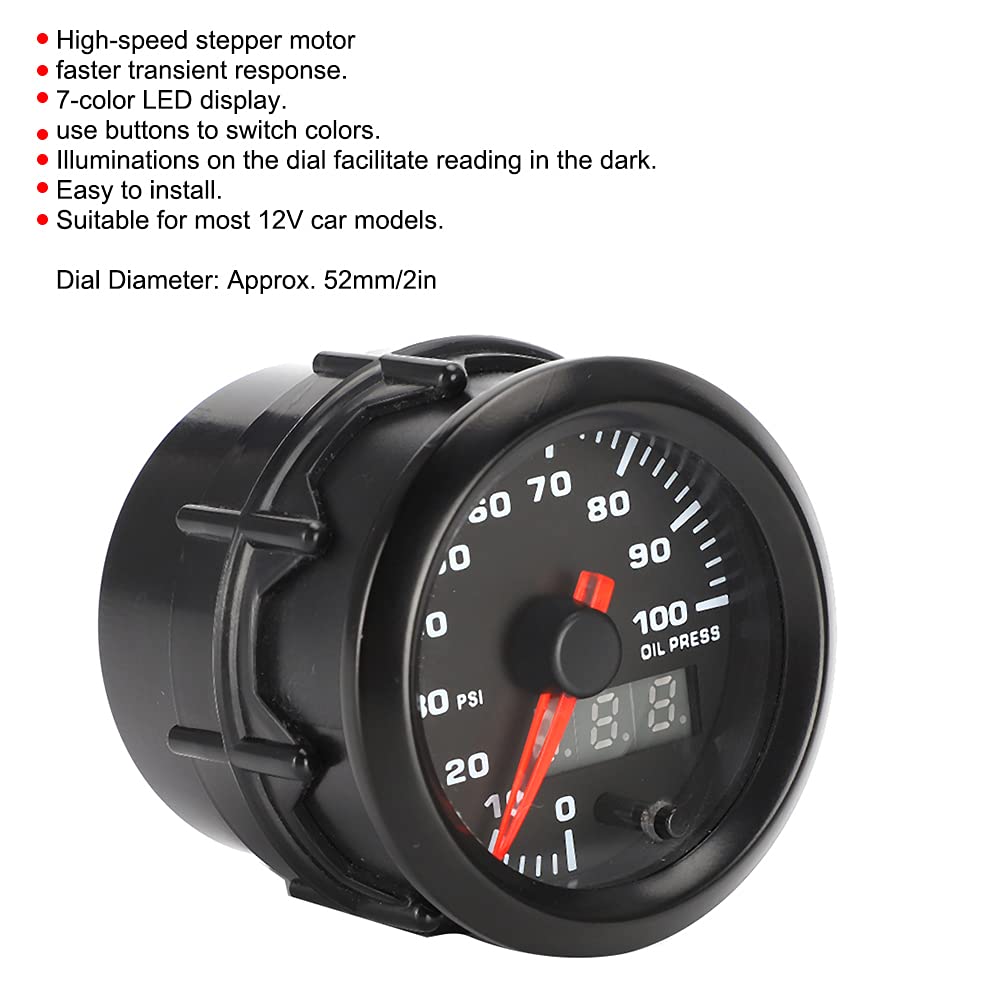 Mechanical Hydraulic Gauge, 2 Inch 52mm Car Hydraulic Gauge Pointer with 7 Color Digital LED Meter Sensor
