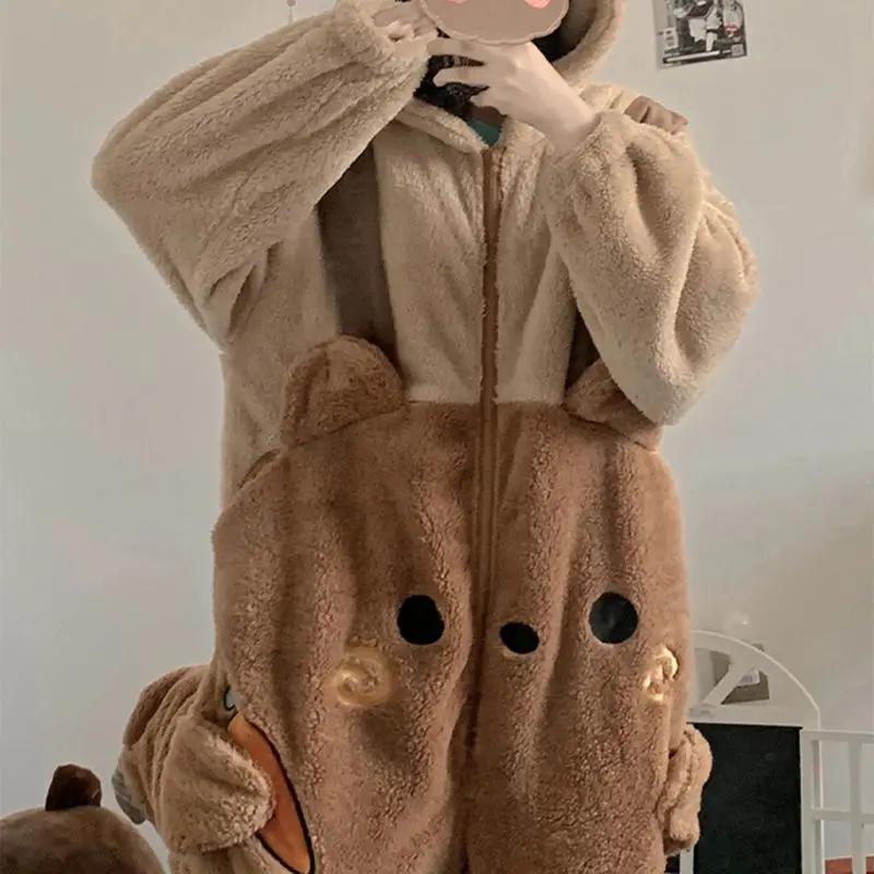 Flanelle Anime Adultes Animal Pyjama Ensemble Pyjama Femmes Hommes Cosplay Halloween Dessin Animé Pyjama Adultes Hiver Ours Vêtements de Nuit
