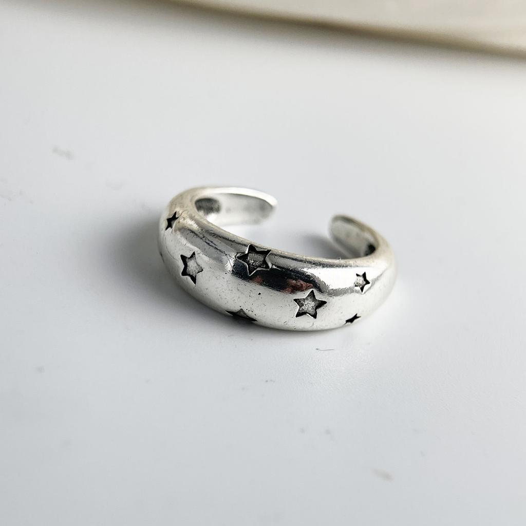 925 Silver Rings for Women Couple Minimalist Handmade Simple Retro Big Star Ring Fine Jewelry Gift Prevent Allergy