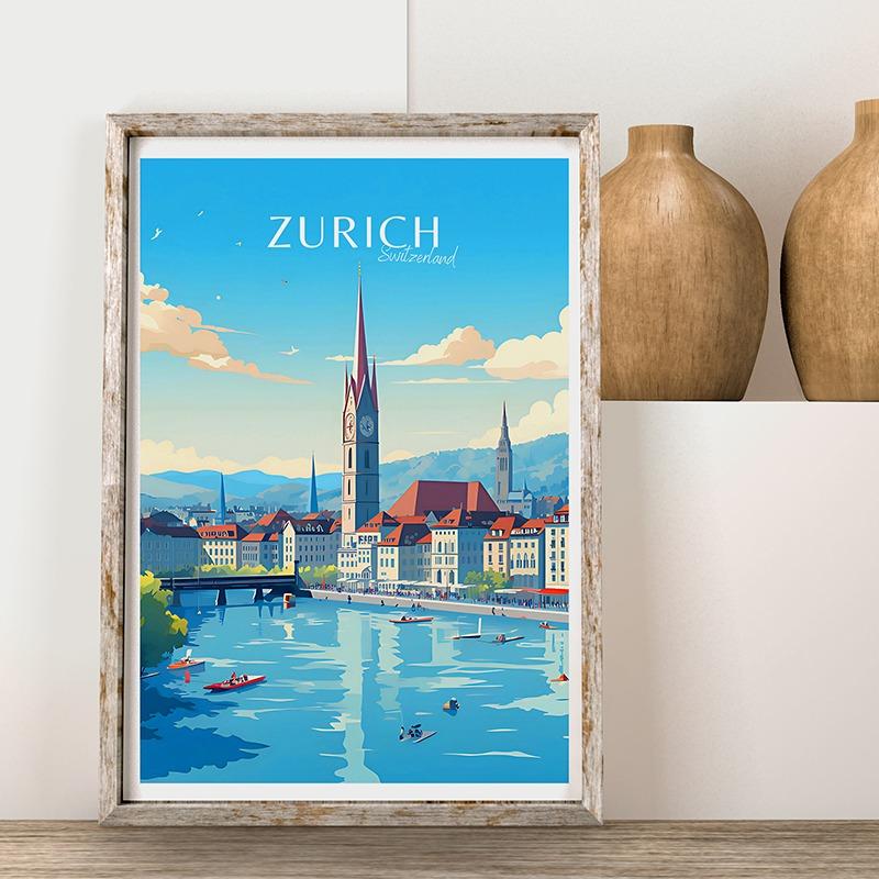 Schweiz Finnland Reiseplakat Lappland Porvoo Helsinki Zermatt Leinwandgemälde Wandkunst Bild für Wohnzimmer Heimdekor