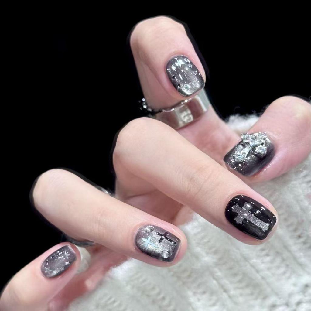 Gothic Red & Black Gradient Handmade Long False Nails