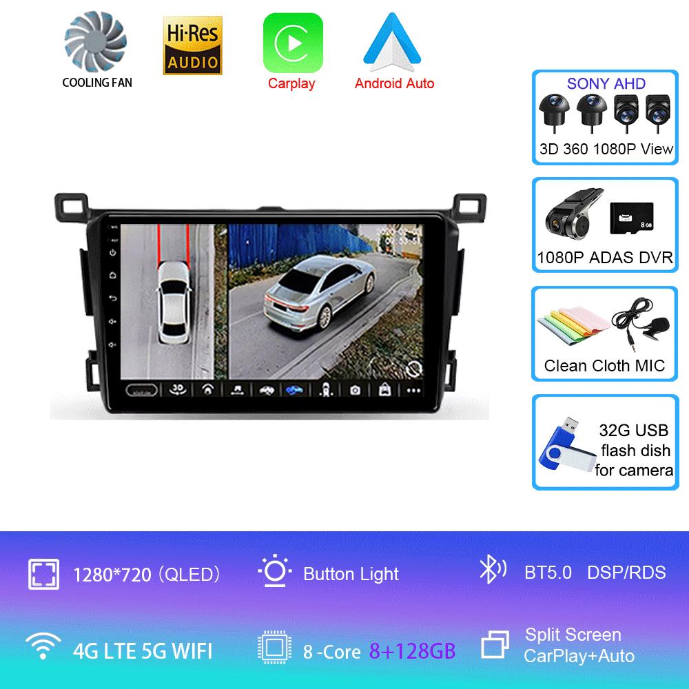 Android 14 For Toyota RAV4 Rav 4 2013 2014 2015 - 2019 Carplay Auto Car Radio GPS Navigation DSP 360 Camera 2 Din Video Stereo