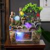 Desktop Fountain Waterfall with Rockery Indoor Relaxation Tabletop Resin Ornament with Light Bird & Fisherman for Home