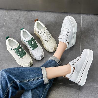 Printemps Automne Cuir Véritable Femmes Plateforme Plate Marque Chaussures Blanches Douces Dames Chaussures Augmentant la Hauteur 8cm