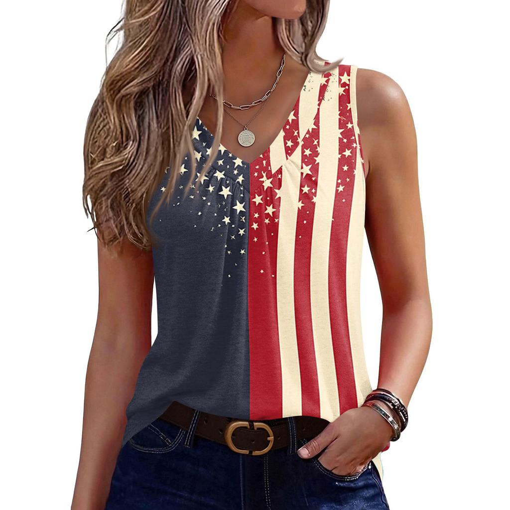 V-Neck Tank Top Women Print Tank Tee Casual Loose Fit Sleeveless Shirt