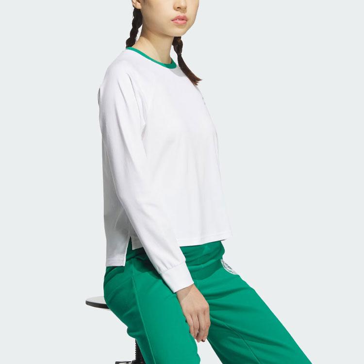 Adidas Logo Print Color Block Sports Casual Crew Neck Long Sleeve T-Shirt Women Tops White JE3619