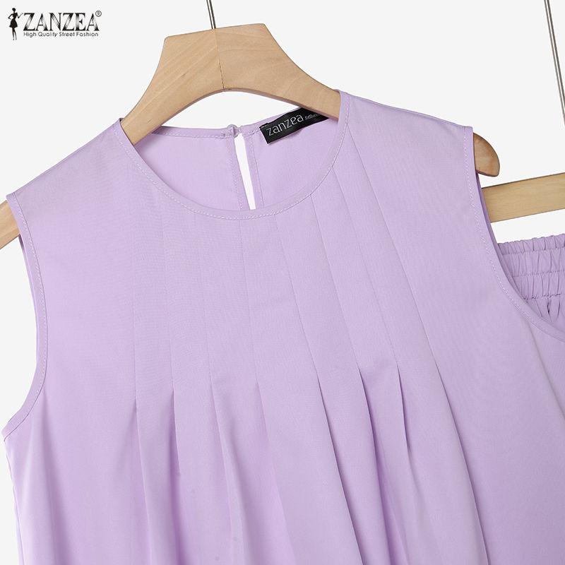 ZANZEA Women Elegant Casual Sleeveless Vest Tops With Loose Skirts Two Piece Suit Sets