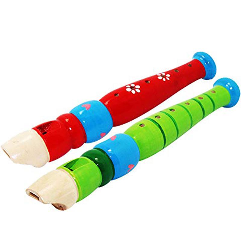 2pcs Wooden Flute 20cm Colorful Children Music Instrument Trumpet Buglet Hooter Kids Educational Learning Musical Toys TMZ