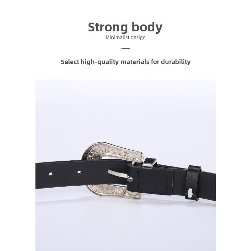 Casual Belt - Versatile Decorative Belt with Unique Engraved Antique Silver Buckle - Three-piece Set for Flat Waistbands