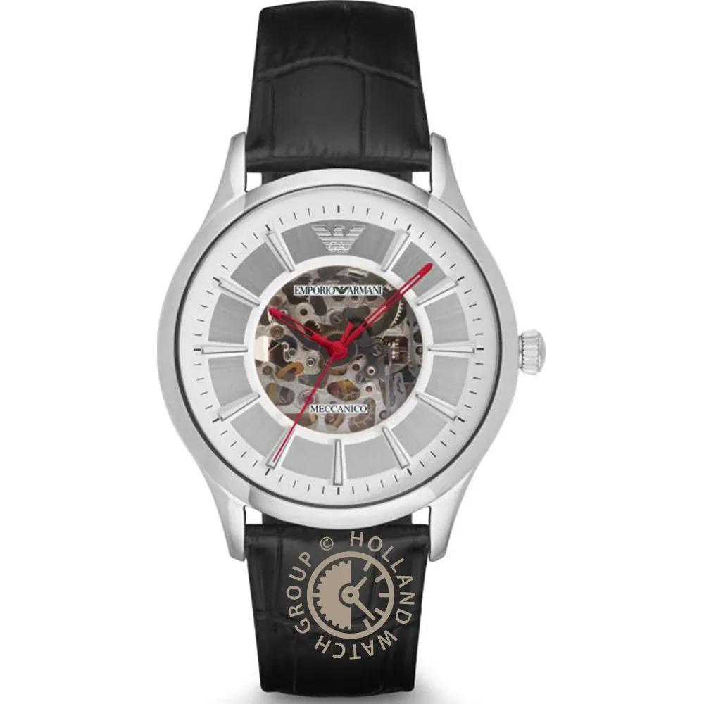 

Emporio Armani Historical Collection Silver Black Leather Men s Automatic Watch AR2072 серебряный
