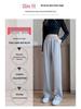 Women's Casual Grey High-Waist Korean Style Sweatpants - Straight Wide-Leg for Spring & Autumn
