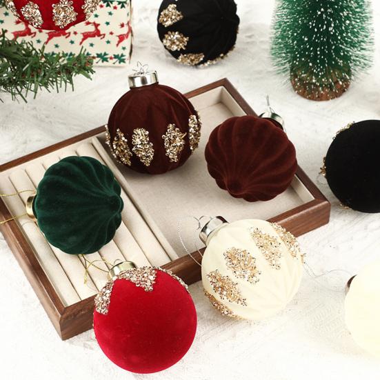 Velvet Christmas Balls Hanging Hoop Tree Decorations Xmas Party Ornaments Easy To Hang Plastic Holiday Decor for Home Office Parties
