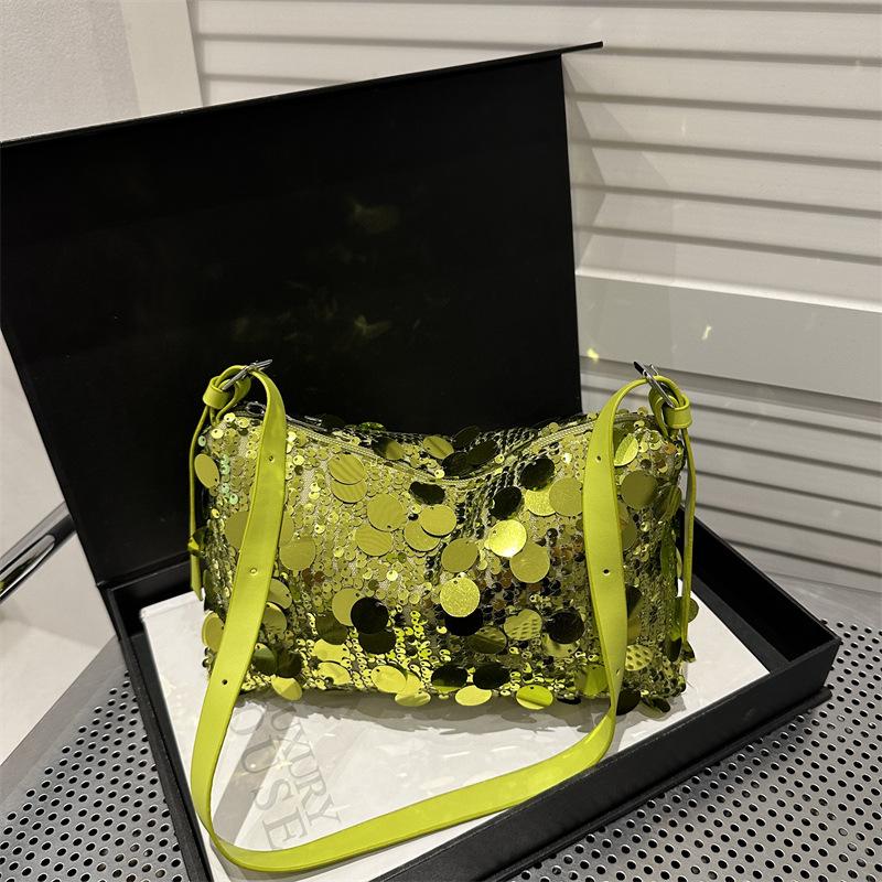 

Премиальная сумка женская большой вместимости новая нишевая на одно плечо подмышечная сумка сумка-подушка с пайетками зелёный