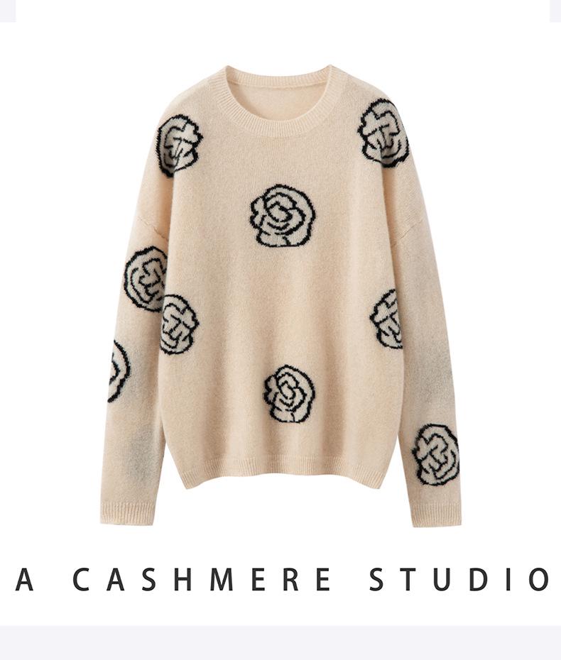 Women's 100% Pure Cashmere Loose Fit Round Neck Sweater - Versatile, Slimming Pullover for Autumn/Winter