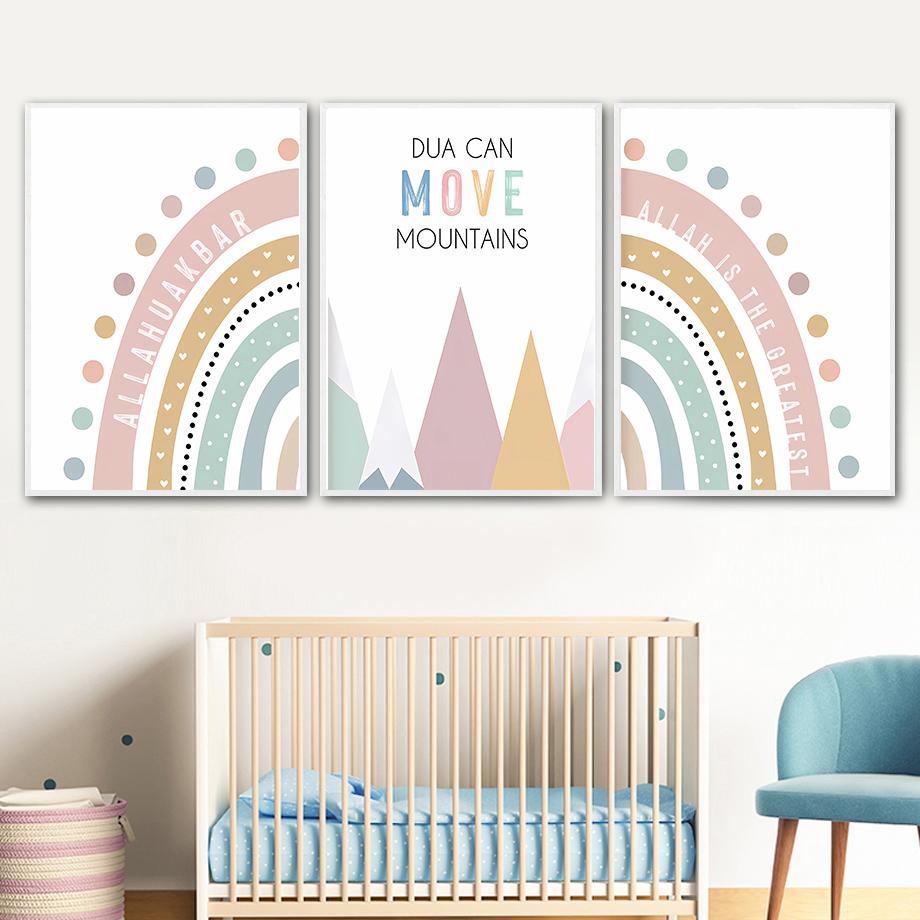 Mountain Sun Rainbow Quots Nursery Wall Art Canvas Painting Nordic Pink Posters And Prints Pictures Baby Kids Room Bedroom Decor